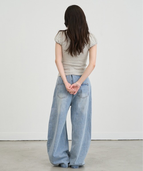 NUJOH(ヌゾ)の「Slim Border Short Sleeve Top / スリムボーダーショートスリーブトップ(Tシャツ/カットソー・レディース・グレー/ブラック・FREE)」の15枚目の写真