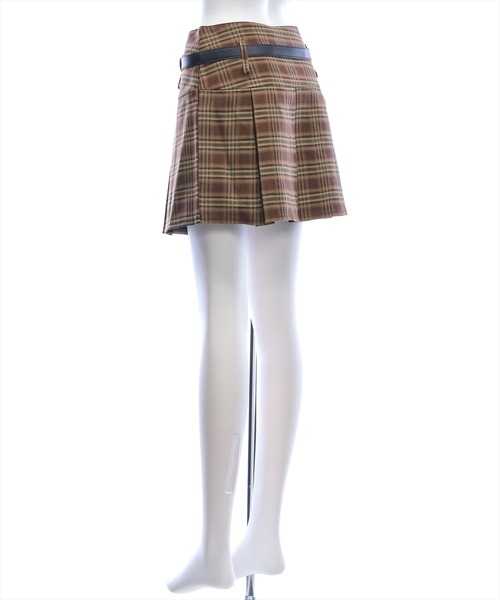 clear（クリア）の「ベルト付きチェック柄ボックスプリーツミニスカート［骨格ウェーブ/ガーリー/春夏］（スカート・レディース・ベージュ/ブラック・S/M）」の21枚目の写真