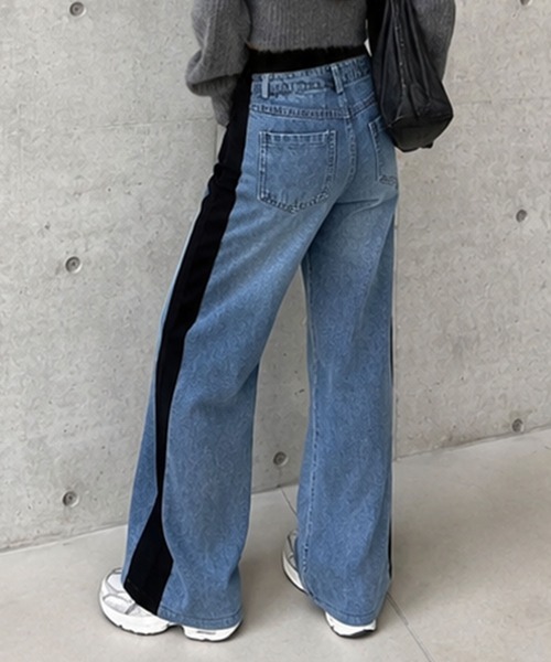 GLAMOROUS JANE(グラマラスジェーン)の「デニムサイドスウェット切替ワイドパンツ(デニムパンツ・レディース・ブラック/ブルー・FREE)」の5枚目の写真