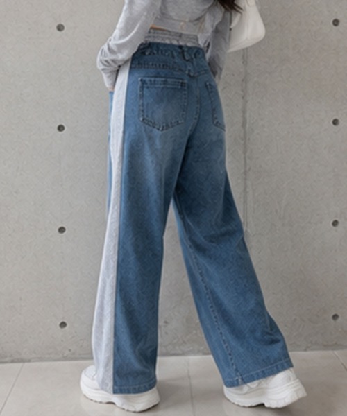 GLAMOROUS JANE(グラマラスジェーン)の「デニムサイドスウェット切替ワイドパンツ(デニムパンツ・レディース・ブラック/ブルー・FREE)」の7枚目の写真