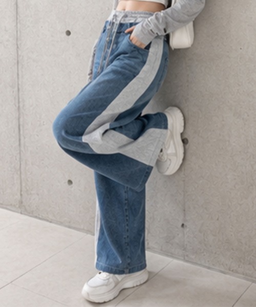 GLAMOROUS JANE(グラマラスジェーン)の「デニムサイドスウェット切替ワイドパンツ(デニムパンツ・レディース・ブラック/ブルー・FREE)」の8枚目の写真