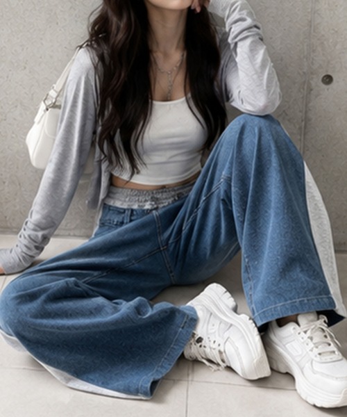 GLAMOROUS JANE(グラマラスジェーン)の「デニムサイドスウェット切替ワイドパンツ(デニムパンツ・レディース・ブラック/ブルー・FREE)」の10枚目の写真