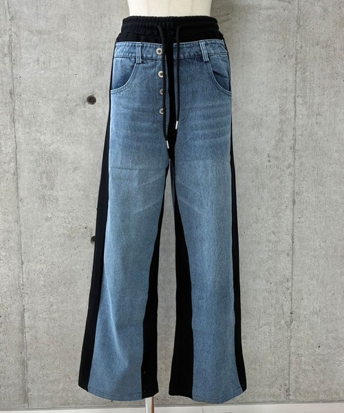 GLAMOROUS JANE(グラマラスジェーン)の「デニムサイドスウェット切替ワイドパンツ(デニムパンツ・レディース・ブラック/ブルー・FREE)」の11枚目の写真