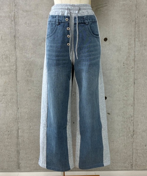 GLAMOROUS JANE(グラマラスジェーン)の「デニムサイドスウェット切替ワイドパンツ(デニムパンツ・レディース・ブラック/ブルー・FREE)」の16枚目の写真