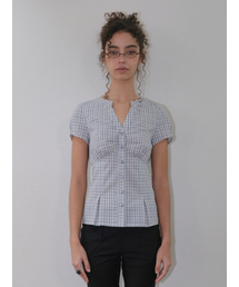 CHECK SHIRRING SHIRTS [SKY BLUE]