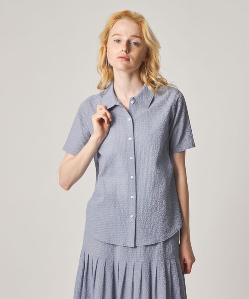 Steven Alan＞コットン サッカー ハーフスリーブ シャツ（シャツ