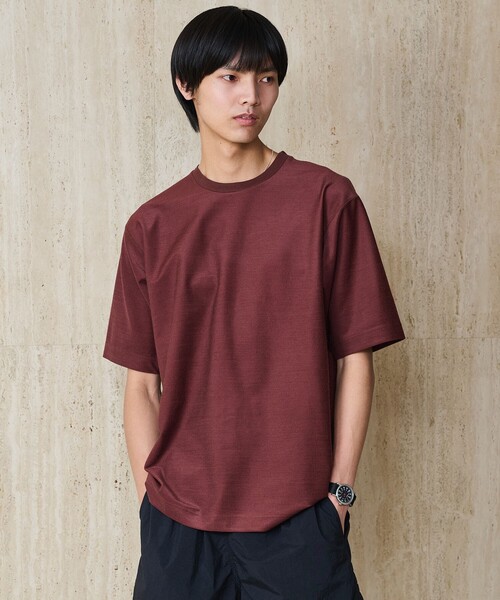 green label relaxing(グリーンレーベルリラクシング)の「ポリエステル ウール ツイル インレー 半袖 Tシャツ カットソー(Tシャツ/カットソー・メンズ・オフホワイト/ブラウン系/ブラック・XL/S/M/L)」の3枚目の写真