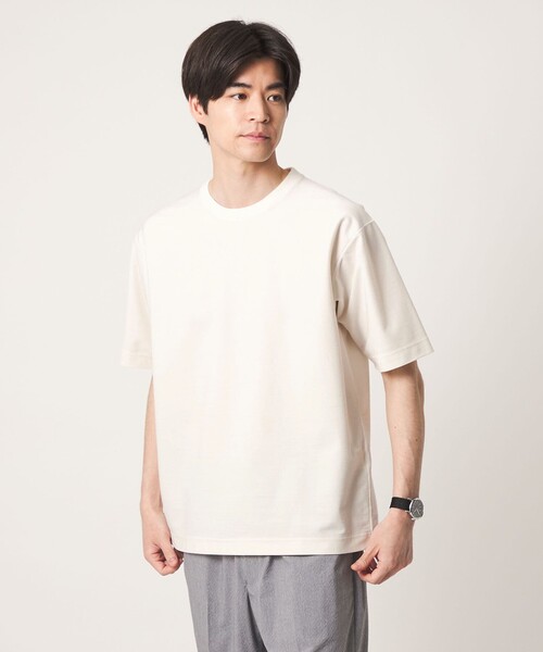 LEONARD 半袖カットソー XL オフホワイト セール】ポリエステル ウール ツイル インレー 半袖 Tシャツ