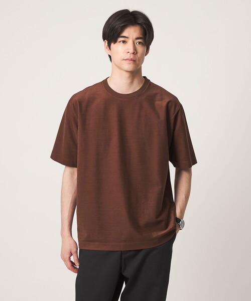 green label relaxing(グリーンレーベルリラクシング)の「ポリエステル ウール ツイル インレー 半袖 Tシャツ カットソー(Tシャツ/カットソー・メンズ・オフホワイト/ブラウン系/ブラック・XL/S/M/L)」の5枚目の写真