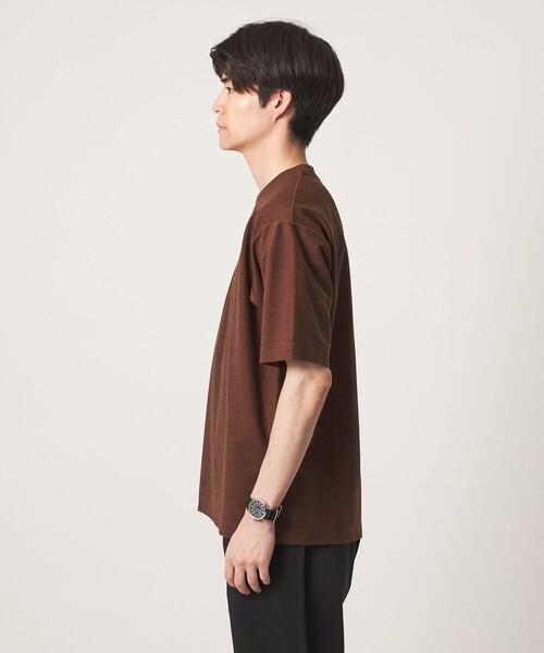 green label relaxing(グリーンレーベルリラクシング)の「ポリエステル ウール ツイル インレー 半袖 Tシャツ カットソー(Tシャツ/カットソー・メンズ・オフホワイト/ブラウン系/ブラック・XL/S/M/L)」の11枚目の写真