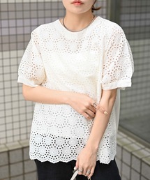【indian Cotton Collection】カットワーク刺繍スカラップブラウス(インド綿.インドコットン.コットン100%,綿100%)