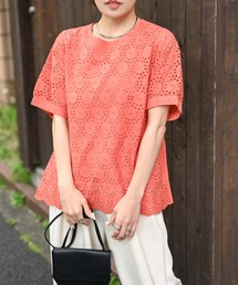 【indian Cotton Collection】カットワーク刺繍スカラップブラウス（インド綿.インドコットン.コットン100%,綿100%）