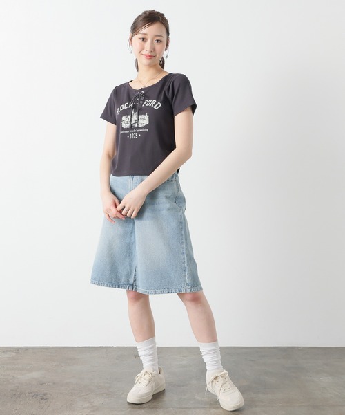 Honeys(ハニーズ)の「【ハニさら・接触冷感・UVカット】レースアップトップス(Tシャツ/カットソー・レディース・ボルドー/ベージュ/杢グレー/スミクロ・L/M/S)」の17枚目の写真