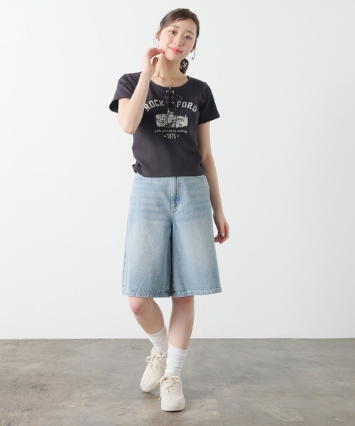 Honeys(ハニーズ)の「【ハニさら・接触冷感・UVカット】レースアップトップス(Tシャツ/カットソー・レディース・ボルドー/ベージュ/杢グレー/スミクロ・L/M/S)」の18枚目の写真