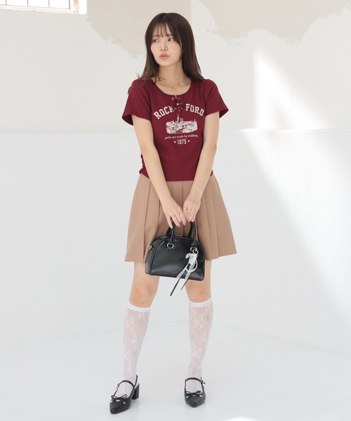 Honeys(ハニーズ)の「【ハニさら・接触冷感・UVカット】レースアップトップス(Tシャツ/カットソー・レディース・ボルドー/ベージュ/杢グレー/スミクロ・L/M/S)」の21枚目の写真
