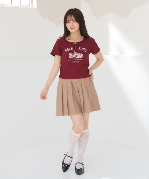 Honeys(ハニーズ)の「【ハニさら・接触冷感・UVカット】レースアップトップス(Tシャツ/カットソー・レディース・ボルドー/ベージュ/杢グレー/スミクロ・L/M/S)」の22枚目の写真