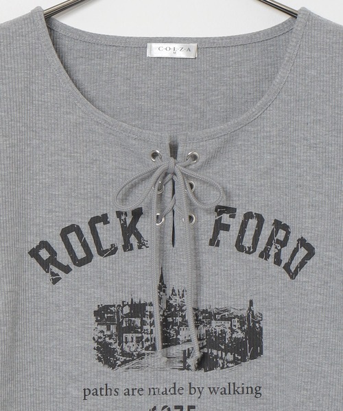 Honeys(ハニーズ)の「【ハニさら・接触冷感・UVカット】レースアップトップス(Tシャツ/カットソー・レディース・ボルドー/ベージュ/杢グレー/スミクロ・L/M/S)」の7枚目の写真