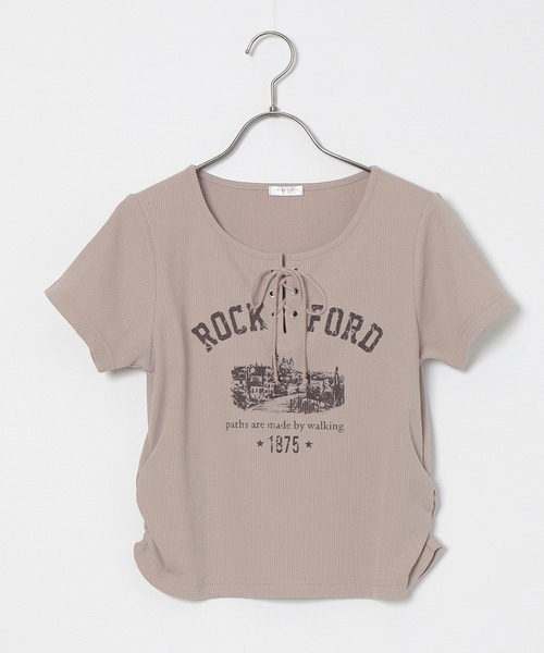 Honeys(ハニーズ)の「【ハニさら・接触冷感・UVカット】レースアップトップス(Tシャツ/カットソー・レディース・ボルドー/ベージュ/杢グレー/スミクロ・L/M/S)」の8枚目の写真