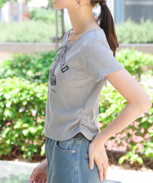 Honeys(ハニーズ)の「【ハニさら・接触冷感・UVカット】レースアップトップス(Tシャツ/カットソー・レディース・ボルドー/ベージュ/杢グレー/スミクロ・L/M/S)」の10枚目の写真