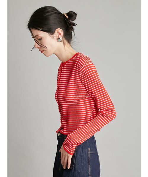 Mila Owen(ミラオーウェン)の「【UVカット】【ウォッシャブル】【吸水速乾】アクティブリブニット短丈カーディガン(カーディガン/ボレロ・レディース・ブラック/レッド/ホワイト・F)」の7枚目の写真