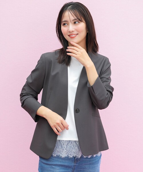 ANY SIS(エニィスィス)の「ウーステッドエステル カラーレスジャケット(ノーカラージャケット・レディース・ライトグレー系/グレー系・X-SMALL)」の19枚目の写真
