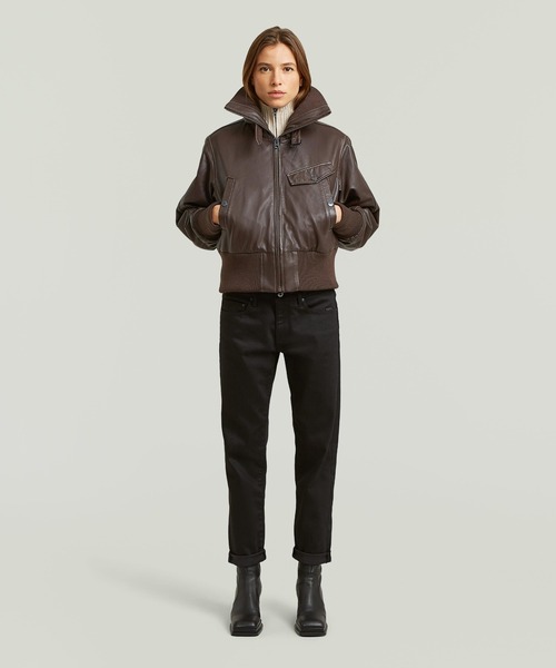 G-STAR(ジースター)の「High Collar Leather Jacket/ハイカラージップアップレザーブルゾン(ブルゾン・レディース・ブラウン系その他・MEDIUM/X-SMALL)」の1枚目の写真