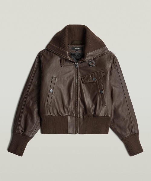 G-STAR(ジースター)の「High Collar Leather Jacket/ハイカラージップアップレザーブルゾン(ブルゾン・レディース・ブラウン系その他・MEDIUM/X-SMALL)」の6枚目の写真