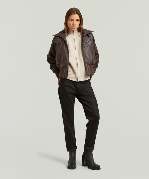 G-STAR(ジースター)の「High Collar Leather Jacket/ハイカラージップアップレザーブルゾン(ブルゾン・レディース・ブラウン系その他・MEDIUM/X-SMALL)」の5枚目の写真