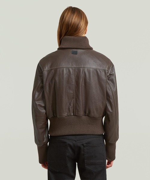 G-STAR(ジースター)の「High Collar Leather Jacket/ハイカラージップアップレザーブルゾン(ブルゾン・レディース・ブラウン系その他・MEDIUM/X-SMALL)」の3枚目の写真