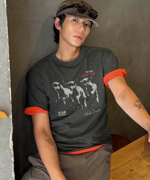セール】[クロップ] ガーメントダイグラフィックTシャツ_CHARCOAL GREY