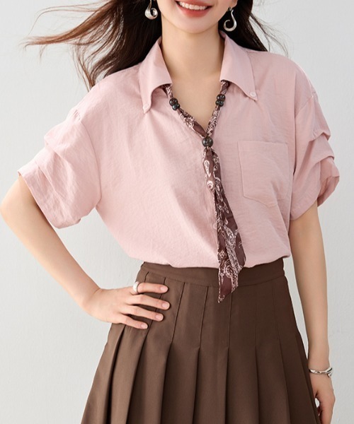 AMAJI(アマジ)の「スカーフ付き ドレープシャツ(シャツ/ブラウス・レディース・ライトピンク・SMALL/MEDIUM/LARGE/X-LARGE)」の4枚目の写真