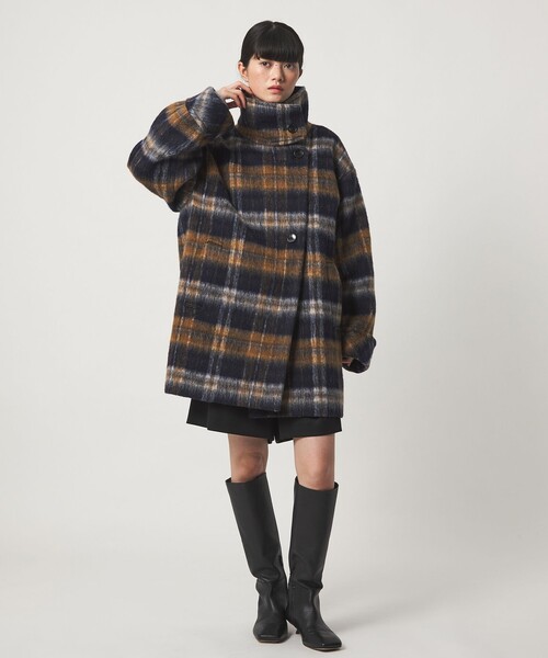 EMMEL REFINES(エメルリファインズ)の「<EMMEL REFINES>EM シャギー チェック ミディアム コート(ピーコート・レディース・ネイビー/ライム・S/M)」の15枚目の写真