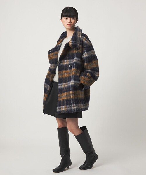 EMMEL REFINES(エメルリファインズ)の「<EMMEL REFINES>EM シャギー チェック ミディアム コート(ピーコート・レディース・ネイビー/ライム・S/M)」の20枚目の写真