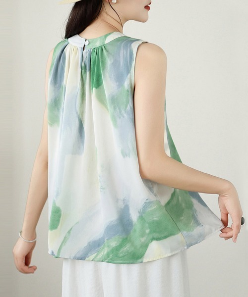 ONEP STAR(ワンピスター)の「水彩プリントノースリーブシフォンブラウス(シャツ/ブラウス・レディース・グリーン・X-LARGE/LARGE/MEDIUM)」の13枚目の写真