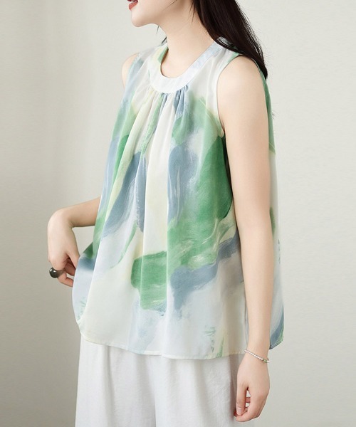 ONEP STAR(ワンピスター)の「水彩プリントノースリーブシフォンブラウス(シャツ/ブラウス・レディース・グリーン・X-LARGE/LARGE/MEDIUM)」の11枚目の写真