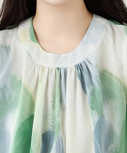ONEP STAR(ワンピスター)の「水彩プリントノースリーブシフォンブラウス(シャツ/ブラウス・レディース・グリーン・X-LARGE/LARGE/MEDIUM)」の5枚目の写真