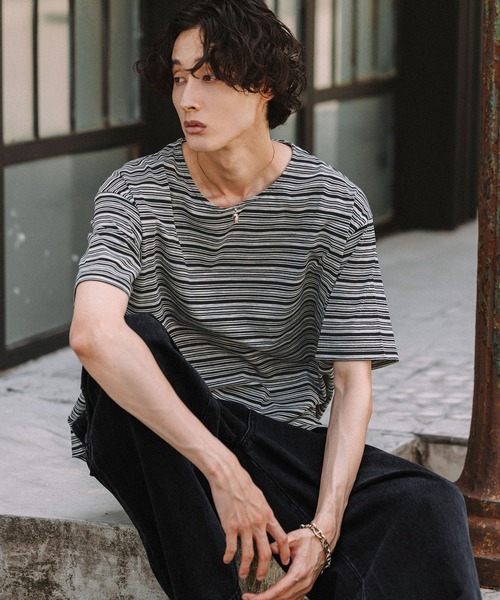 Bleme(ブレム)の「ベーシックボーダークルーネックTシャツ(Tシャツ/カットソー・メンズ・ホワイト系/ブラック系・L/M/S/XL)」の6枚目の写真