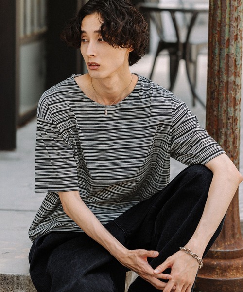 Bleme(ブレム)の「ベーシックボーダークルーネックTシャツ(Tシャツ/カットソー・メンズ・ホワイト系/ブラック系・L/M/S/XL)」の8枚目の写真