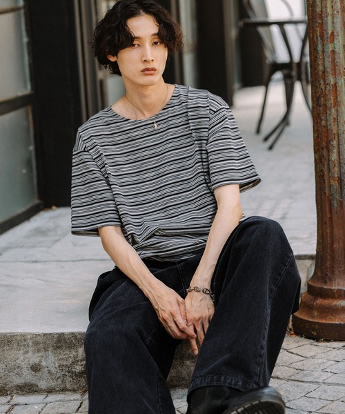 Bleme(ブレム)の「ベーシックボーダークルーネックTシャツ(Tシャツ/カットソー・メンズ・ホワイト系/ブラック系・L/M/S/XL)」の9枚目の写真