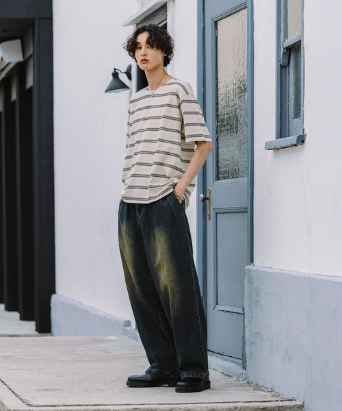 Bleme(ブレム)の「ベーシックボーダークルーネックTシャツ(Tシャツ/カットソー・メンズ・ホワイト系/ブラック系・L/M/S/XL)」の3枚目の写真