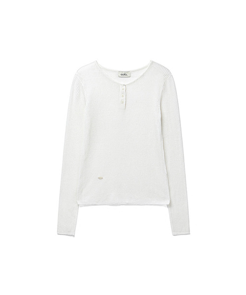 COSTUMEOCLOCK WOMAN(カスタムオクロック ウーマン)の「リネンシースルーゴルジヘンリーネックニット5COLORCOWKT019(Tシャツ/カットソー・レディース・ブラック/ダークグリーン/アイボリー/ライトグレー/エメラルド・F)」の2枚目の写真