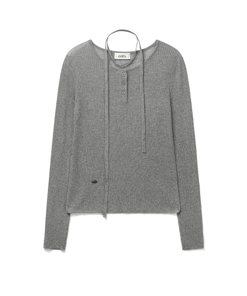 COSTUMEOCLOCK WOMAN(カスタムオクロック ウーマン)の「リネンシースルーゴルジヘンリーネックニット5COLORCOWKT019(Tシャツ/カットソー・レディース・ブラック/ダークグリーン/アイボリー/ライトグレー/エメラルド・F)」の8枚目の写真