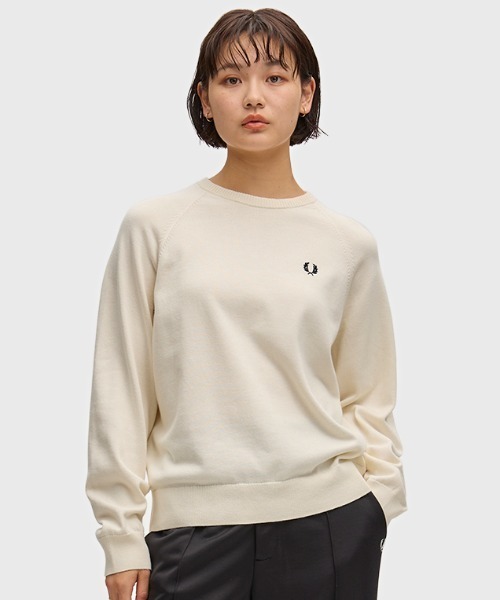 FRED PERRY(フレッドペリー)の「Crew Neck Jumper/クルーネックジャンパー(ニット/セーター・レディース・ダークグリーン/ベージュ・8/10)」の2枚目の写真