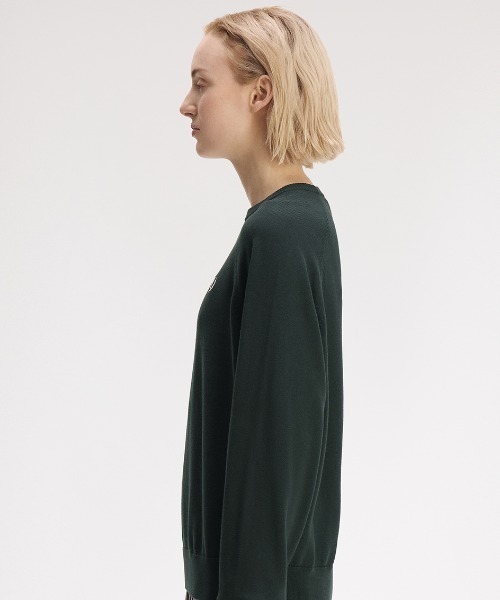 FRED PERRY(フレッドペリー)の「Crew Neck Jumper/クルーネックジャンパー(ニット/セーター・レディース・ダークグリーン/ベージュ・8/10)」の3枚目の写真