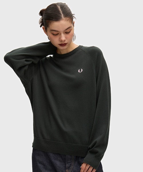 FRED PERRY(フレッドペリー)の「Crew Neck Jumper/クルーネックジャンパー(ニット/セーター・レディース・ダークグリーン/ベージュ・8/10)」の16枚目の写真