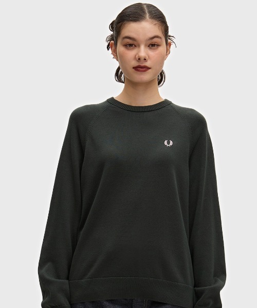 FRED PERRY(フレッドペリー)の「Crew Neck Jumper/クルーネックジャンパー(ニット/セーター・レディース・ダークグリーン/ベージュ・8/10)」の6枚目の写真