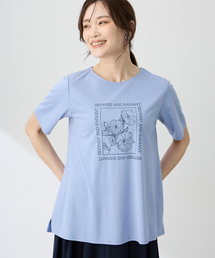 フラワーイラストプリントＴシャツ【ひやツヤ・UVカット・接触冷感・大きいサイズあり】