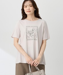 フラワーイラストプリントTシャツ【ひやツヤ・UVカット・接触冷感・大きいサイズあり】