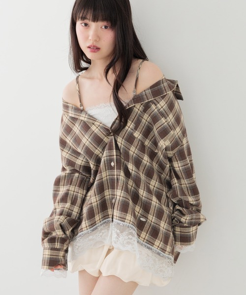 Heather(ヘザー)の「2WAYレーストリムBIGシャツ 1056916(シャツ/ブラウス・レディース・ブラウン系/ホワイト系/ブルー系/ネイビー系・FREE)」の3枚目の写真