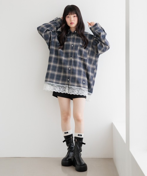 Heather(ヘザー)の「2WAYレーストリムBIGシャツ 1056916(シャツ/ブラウス・レディース・ブラウン系/ホワイト系/ブルー系/ネイビー系・FREE)」の10枚目の写真